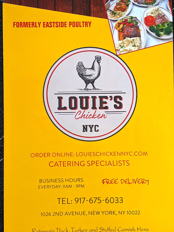 Louie's Chicken Menu