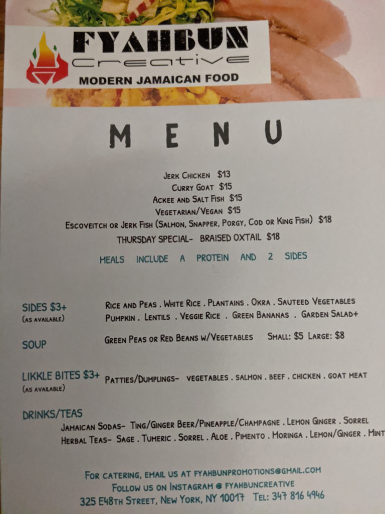 Fyahbun Creative Modern Jamaican Food 🇯🇲 🌴 island vibes 🌴 325 East 48th Street, NYC